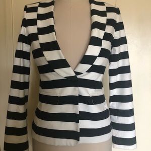 Alice + Olivia B&W Striped Strong Shoulder Blazer